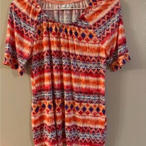 Kim Rogers Red and Blue Geometric Blouse